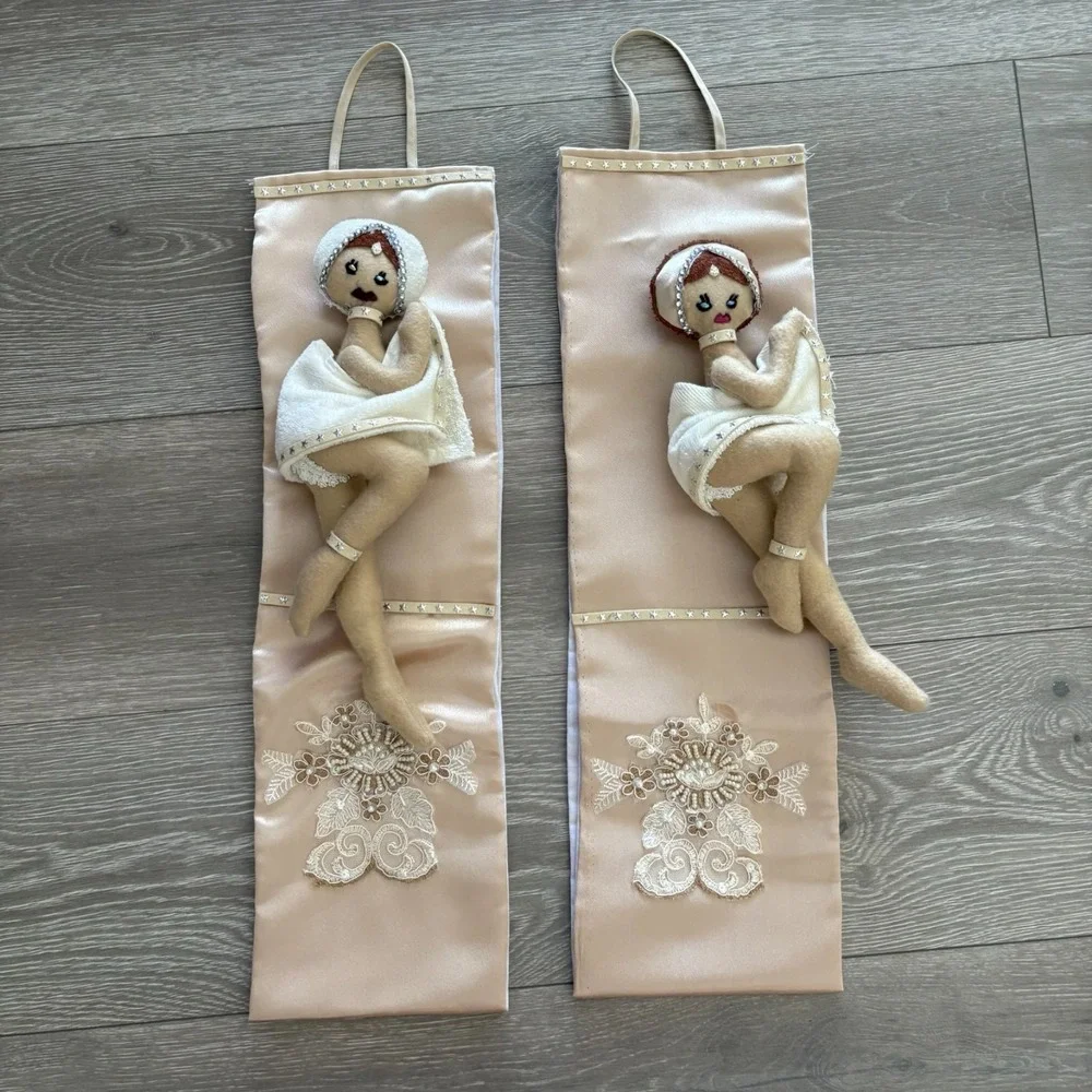Handmade Textile Detachable Beige Embellished Doll Wall Hangings 22